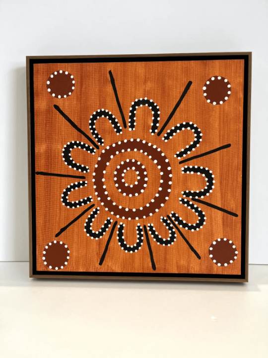 Dot painting in a dark float frame